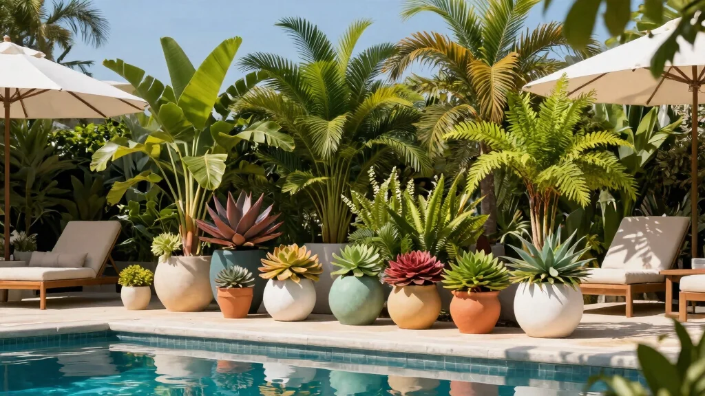 12 Potted Plant Concepts Around The Pool For A Lush Tropical Feel Without The Permanent Planting